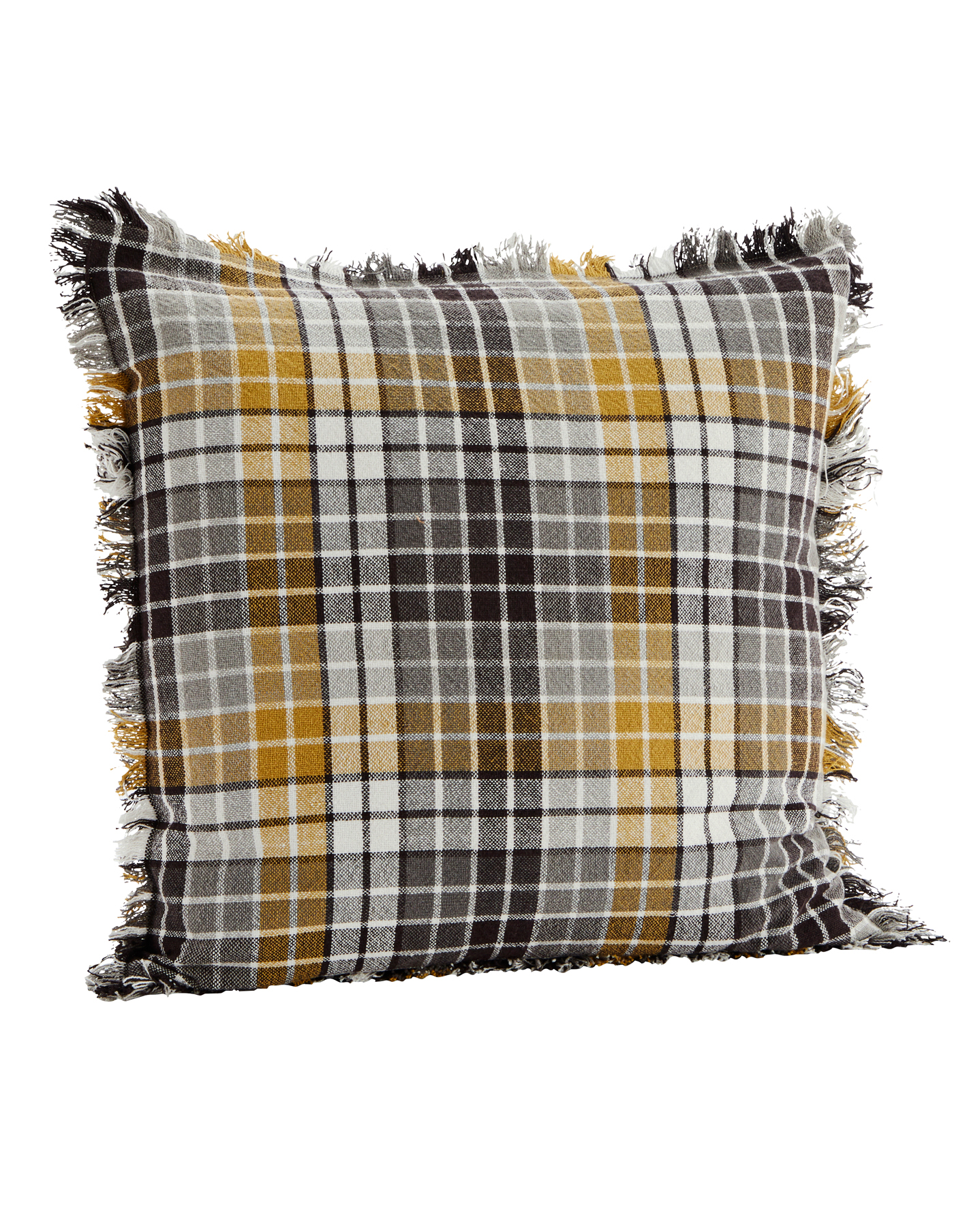 Mustard Checked Cotton Cushion Madam Stoltz