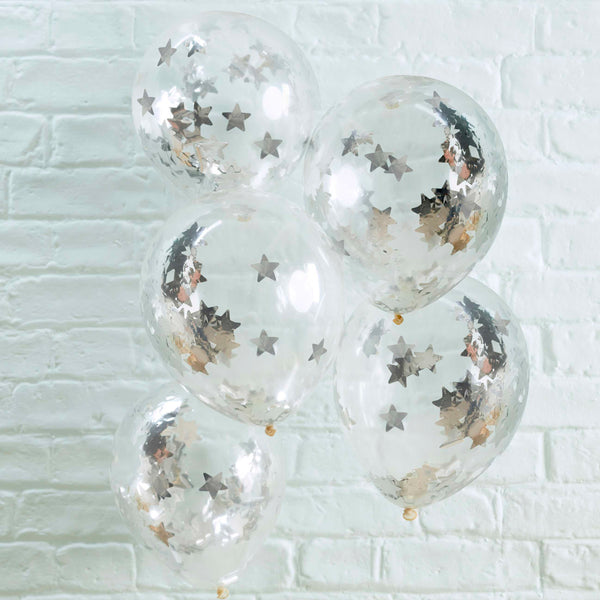 Ginger Ray Silver Star Shaped Confetti Balloons