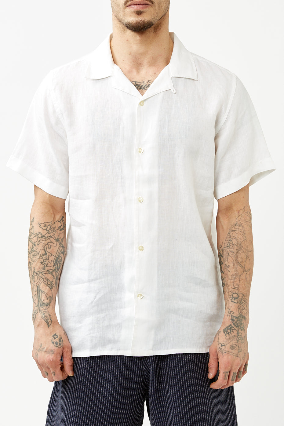 Knowledge Cotton Apparel  Bright White Linen Shirt