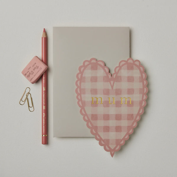 Pink Gingham Mum Heart