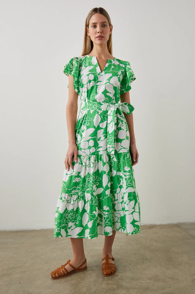 Gia Green Cotton Midi Dress With Flutter Sleeves