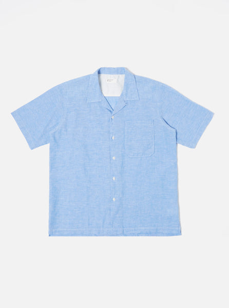 Universal Works Chemise Camp Shirt Linen Cotton Shirting Blue