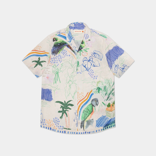 Off White Short Sleeved Cuban Shirt