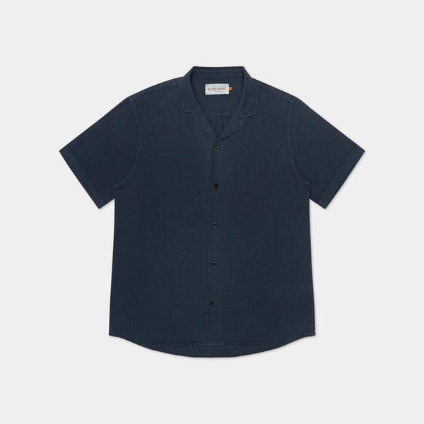 Navy Short Sleeved Cuban Shirt