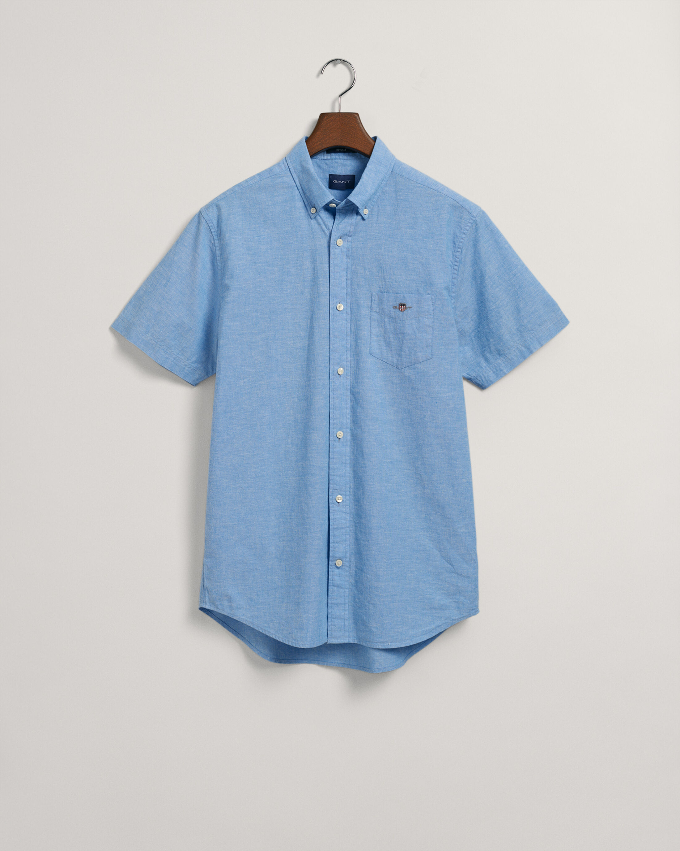 Cotton Linen Short Sleeve Shirt Day Blue 3230053