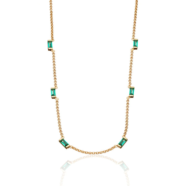 | Cleopatra Green Baguette Chain Necklace | Gold Plated