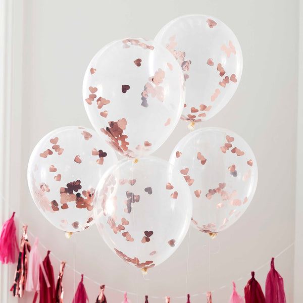 Ginger Ray Rose Gold Heart Shaped Confetti Balloons