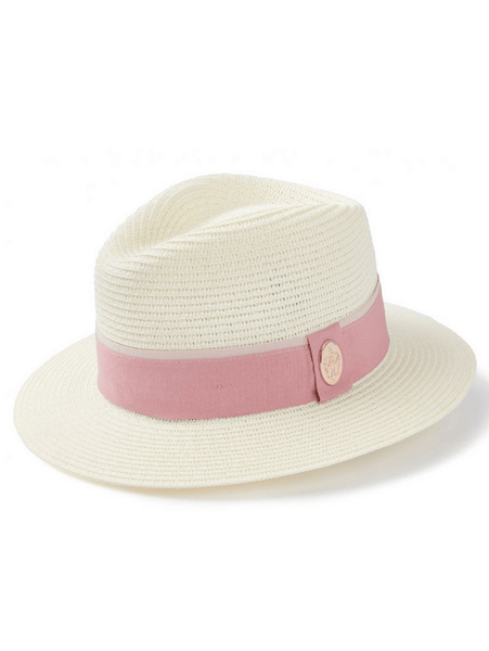 Hicks and Brown Orford Cream Fedora with Dusky Pink Band