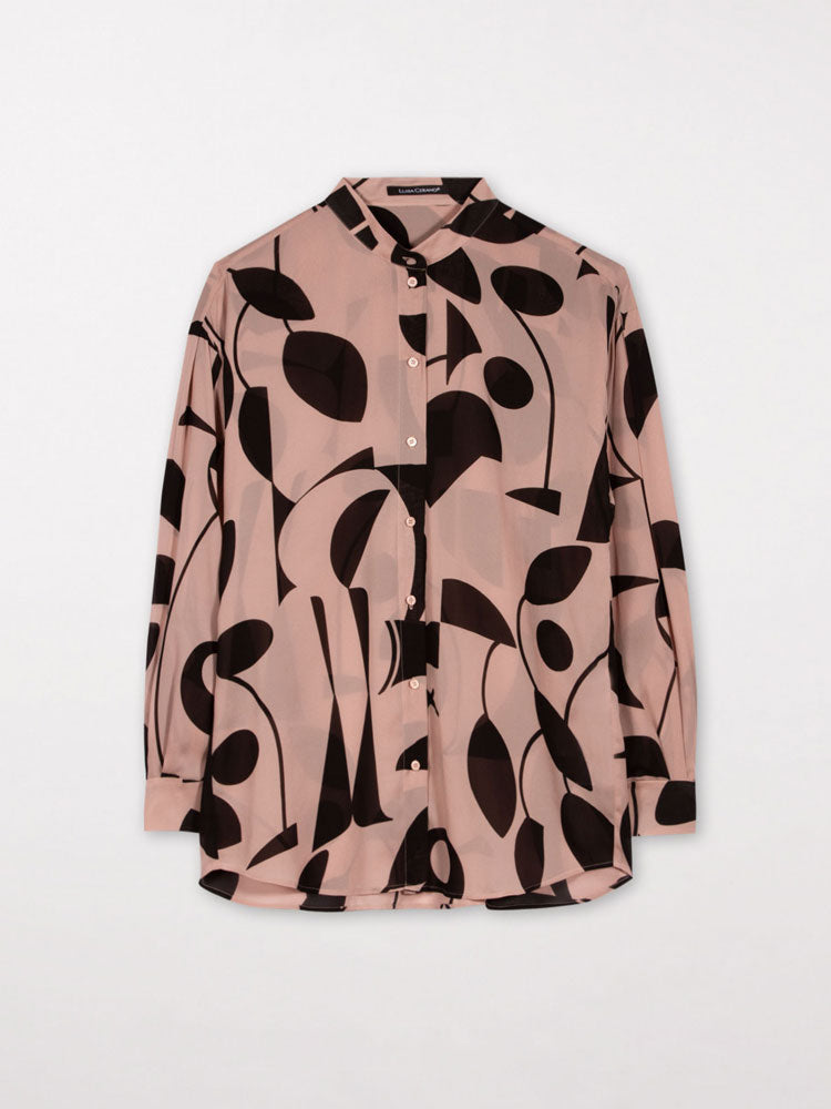 Luisa Cerano Nude and Black Two Tone Printed Blouse