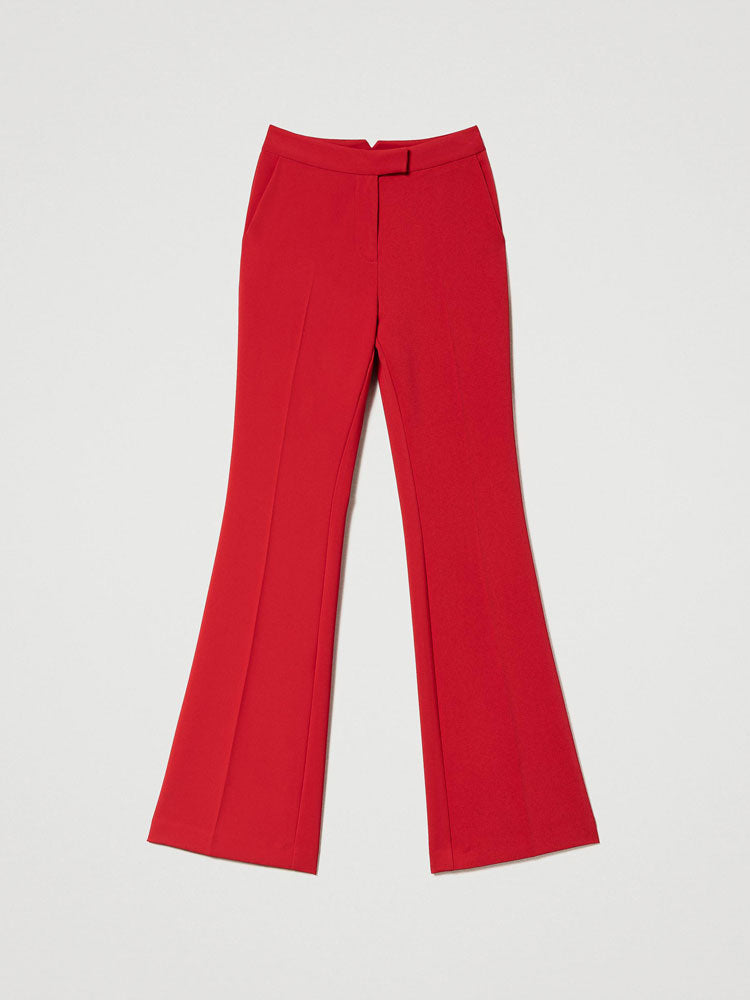 Twinset  Red Crepe Flared Trousers