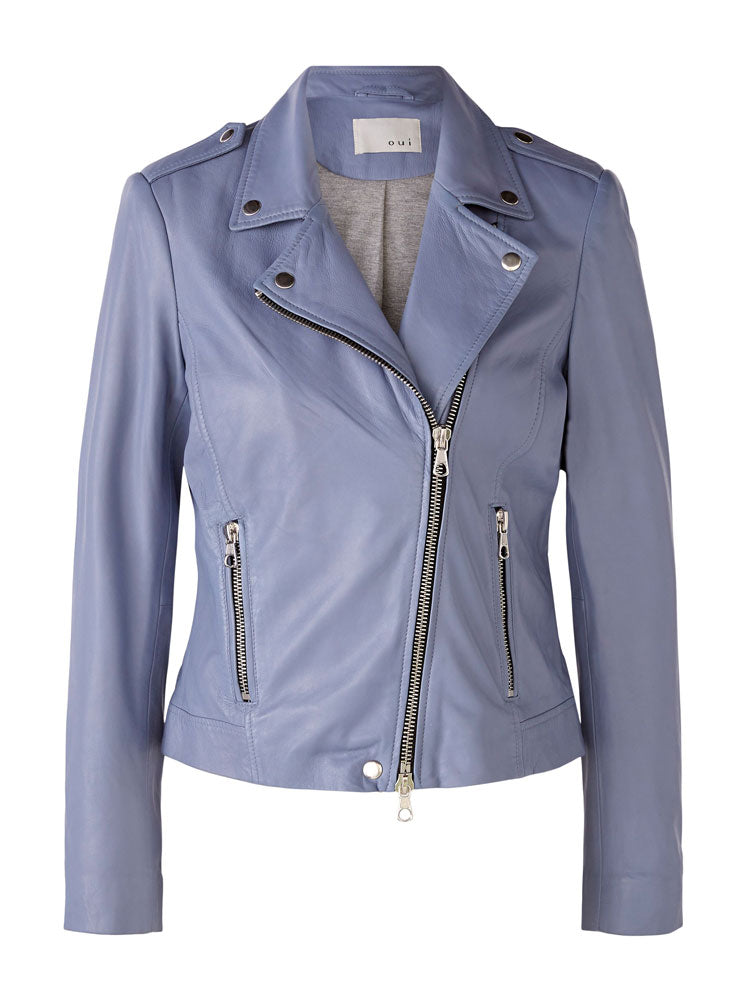 Oui Blue Leather Jacket