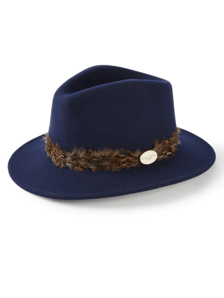 Hicks and Brown Navy  Suffolk Fedora with Pheasant Feather Brown Wrap