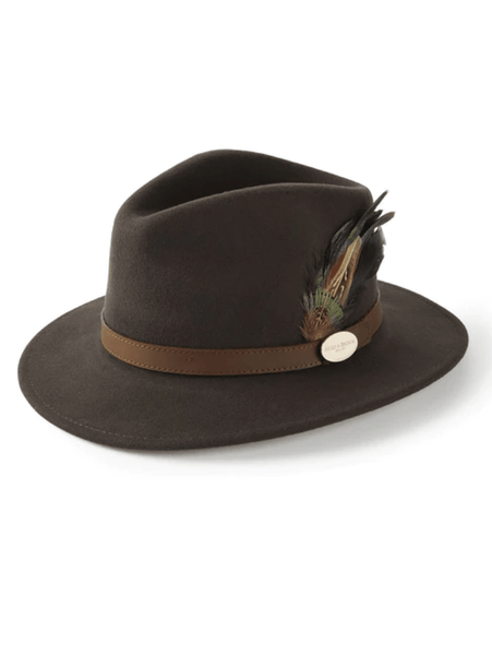 Hicks and Brown Dark Brown Suffolk Fedora with Classic Feather