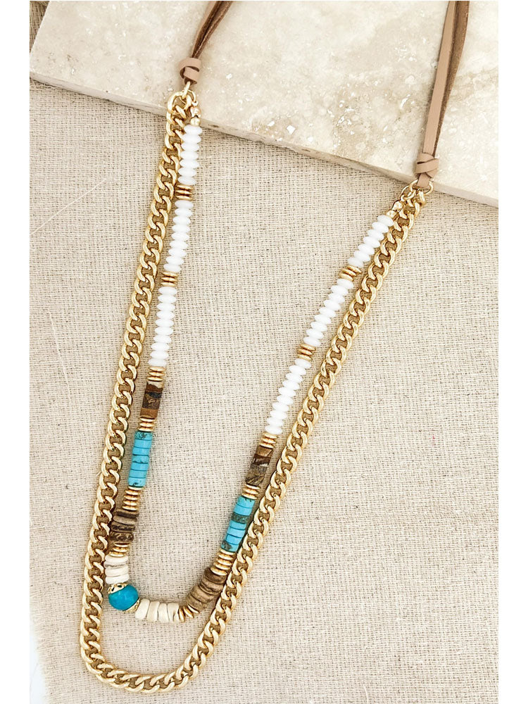 Envy Long Gold Adjustable Necklace with Bead Detail
