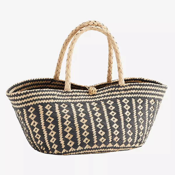Madam Stoltz Black Seagrass Woven Basket Bag