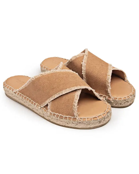 Tan Cross Strap Sandals