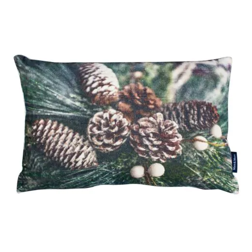 Mars & More Half Cushion Velvet Winter Pine Cones 30x50cm