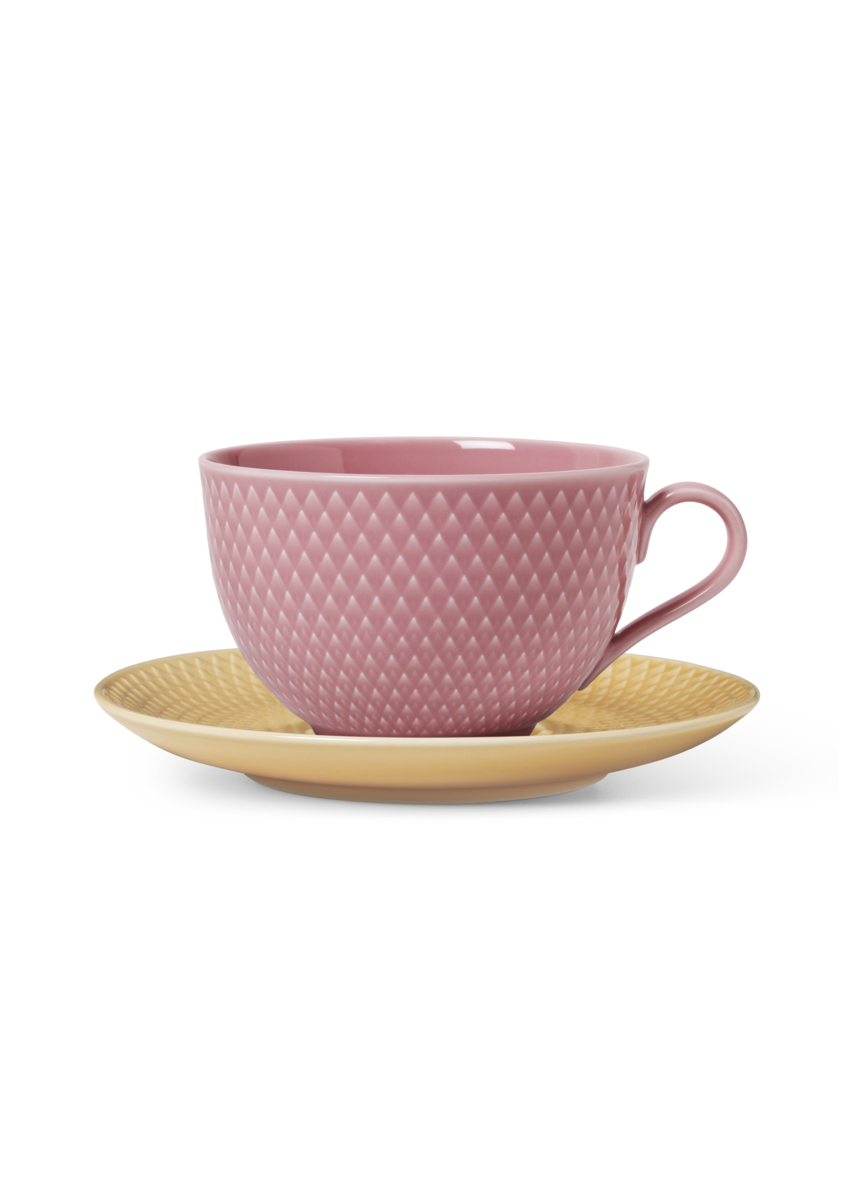 Lyngby Porcelaen Rose and Sand Tea Cup and Saucer