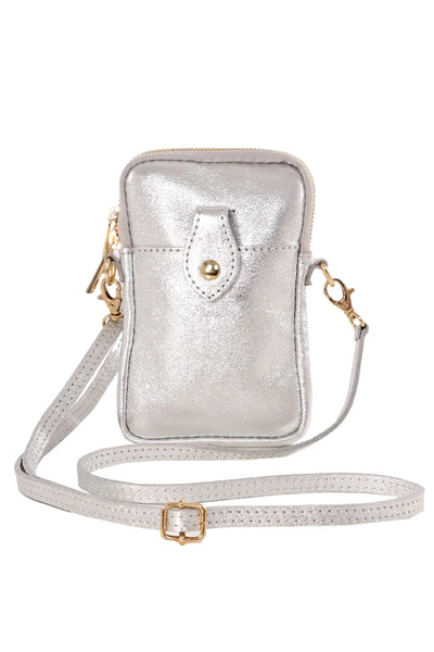 ATTIC WOMENSWEAR Leather Crossbody Phone Bag - Silver