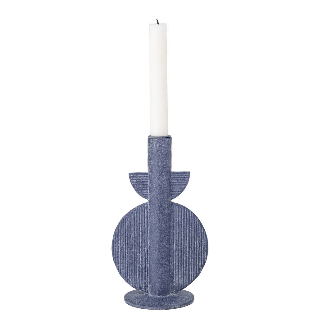 Bloomingville Art Deco blue resin candlestick holder