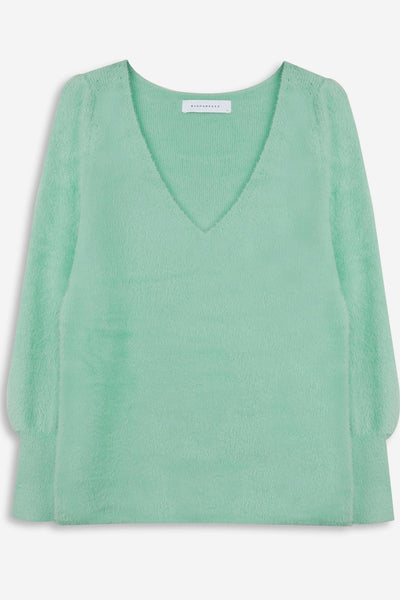 Green Ming Jade Maddie Fully Knitted V Neck Jumper