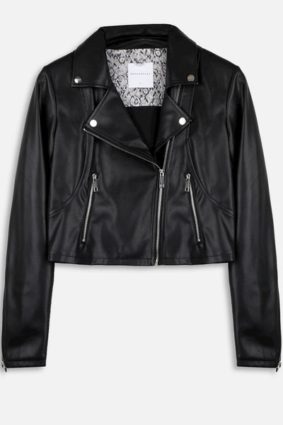 Black Safi Vegan Cropped Biker Jacket