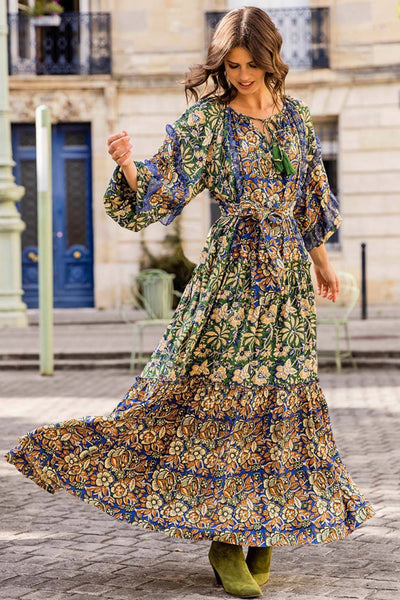 Green and Blue Misha Long Dress