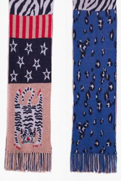 Beige & Navy Tiger & Star Wool Lynn Scarf