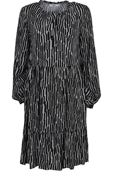 Black and Grey Milly 3 by 4 Sleeve Tiered Dress