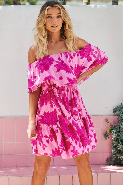 Mini Valentine Pink Georgie Off Shoulder Dress