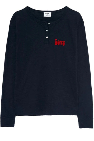 Navy Tsh2214 Long Sleeves Button Love T Shirt