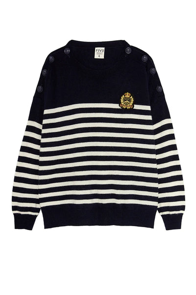 Navy and Cream Pw2229 Cashmere Mix Striped Jumper