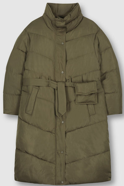 Khaki Halton Long Belted Padded Pine Coat