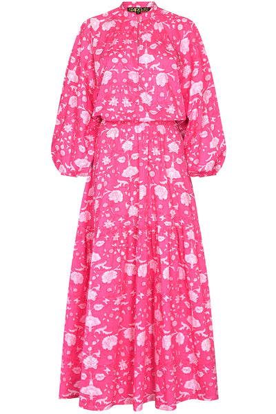 Pink Flower Leo Long Cotton Dress