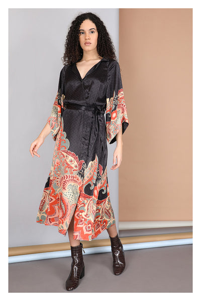 Black Marino Kimono Sleeve Midi Dress