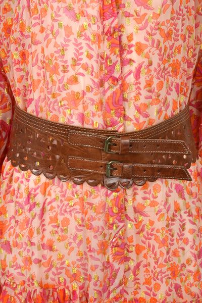 Tan Ceinture Wide Punched Leather Belt