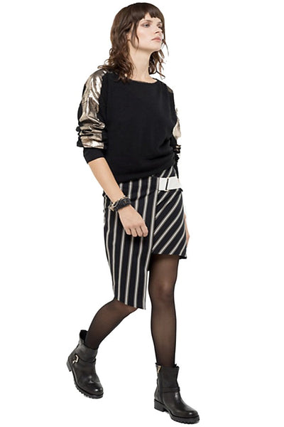 Black Asymmetric London Stripe 8g012 Skirt