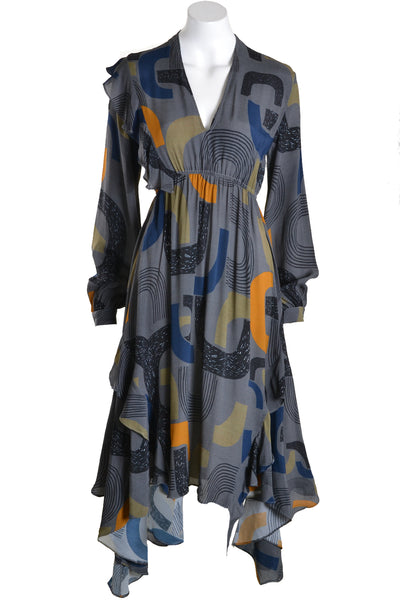 Grey 70s Style Midi Dress