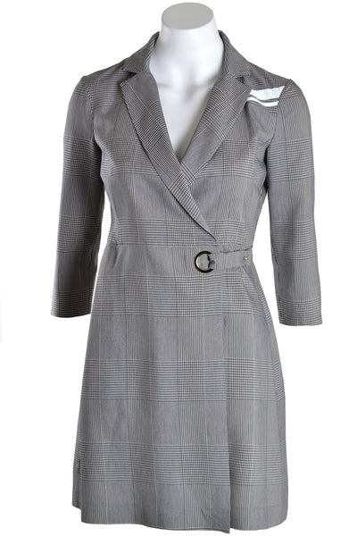 Grey Asymmetric Moon Check Dress