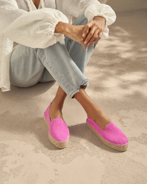 Suede Double Sole Hamptons Espadrilles In Bold Pink