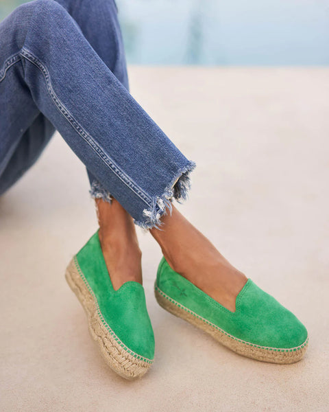 Suede Double Sole Hamptons Espadrilles In Palm Green