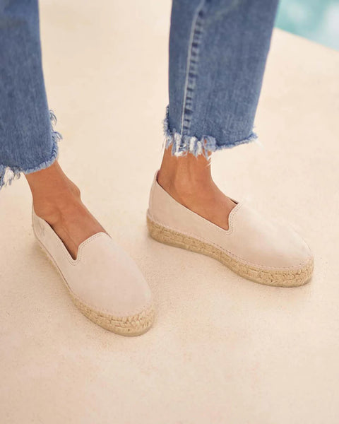 Suede Double Sole Hamptons Espadrilles In Champagne Beige