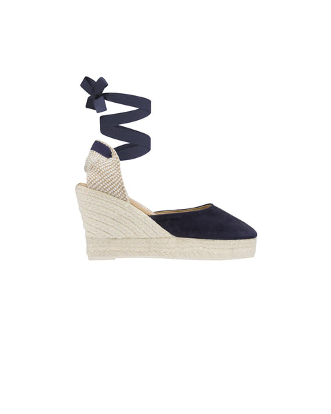 Soft Suede Hamptons Wedge Espadrilles In Patriot Blue