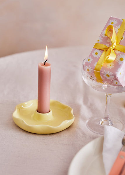 Scalloped Candle Holder In Pastel Yellow