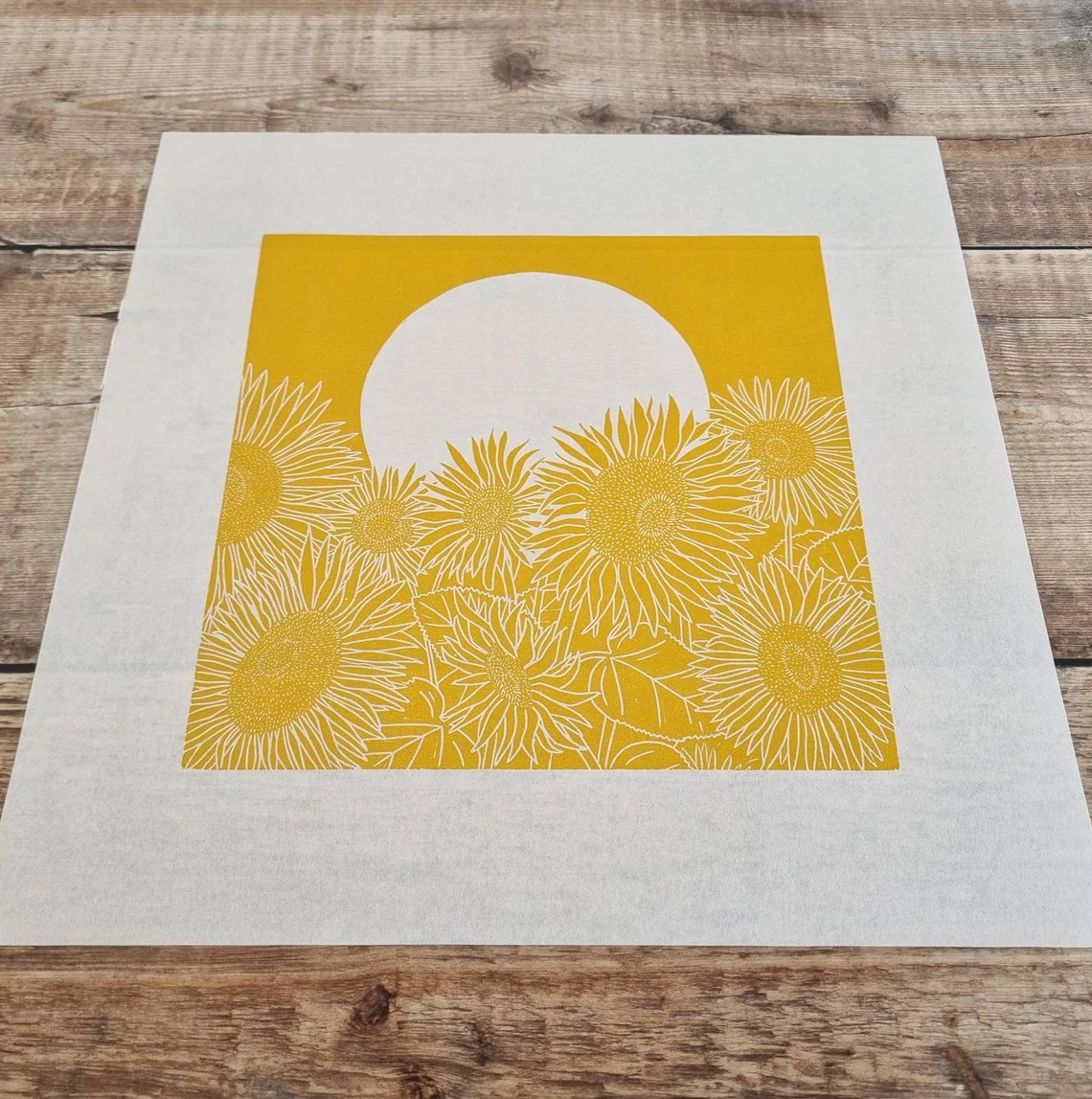 Flotsam Prints Sunflower Field Lino Print