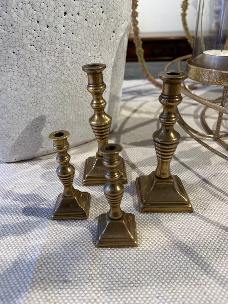 Antique Set Of 4 Brass Miniature Candle Holders