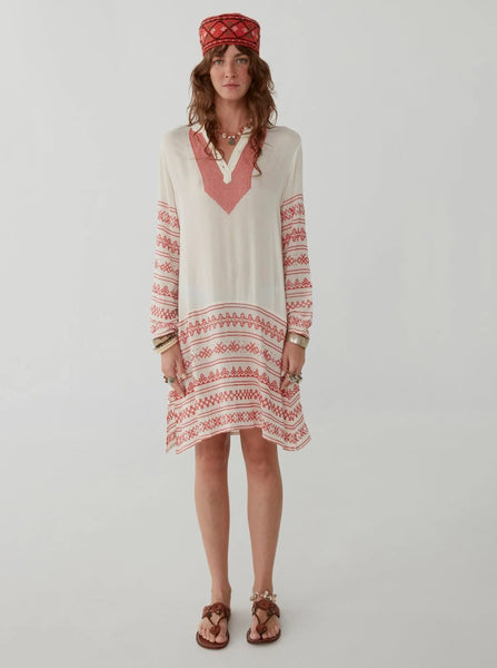 Dominique Embroidered Tunic In White/red