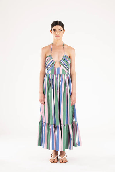 Georgina Halter Maxi Dress In Multicolour Stripe Print