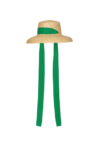 Madeleine Wicker Sun Hat With Green Ribbon