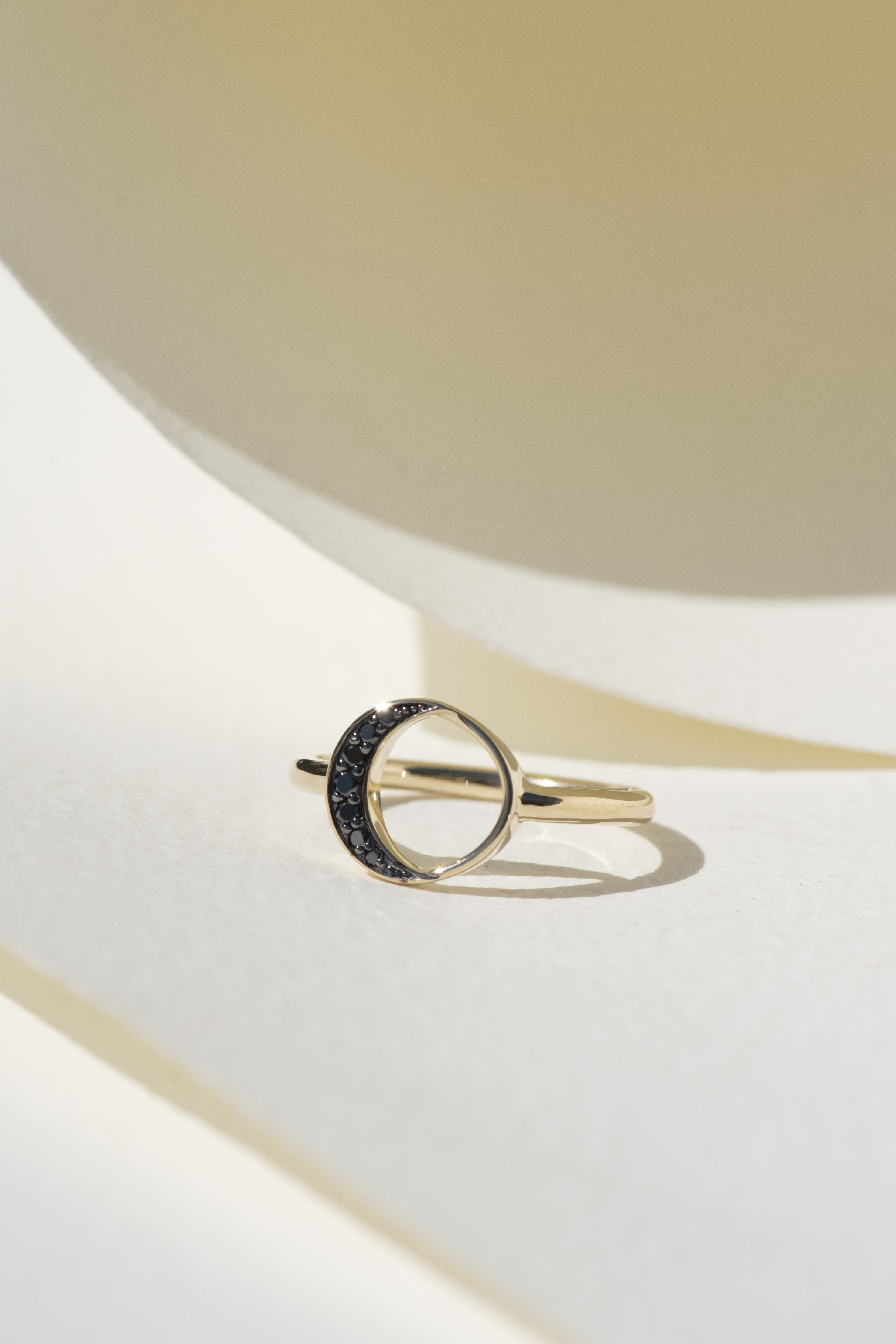 New Moon Black Diamond Gold Ring